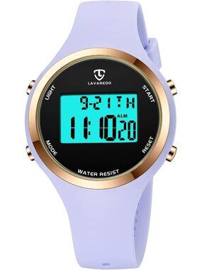 Women's Light Purple Quartz Chronograph Waterproof Outdoor Sport Digital Watch